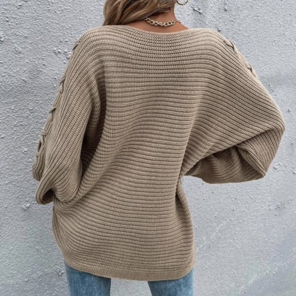 BOHO CASUAL Lace up Sleeve Oversized Sweater Top K - Picture 3 of 6